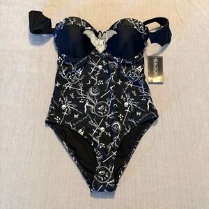 BlackCraft Bat One Piece Swimsuit Goth Occult Skeleton Moon Women's Small